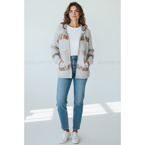 Brunello Cucinelli Sparkling Cardigan Sequins Gray Top Jacket Mohair Size XS - Picture 10 of 11